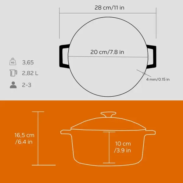 Lava Döküm Yuvarlak Tencere Cam kapaklı Glaze Çap 20cm