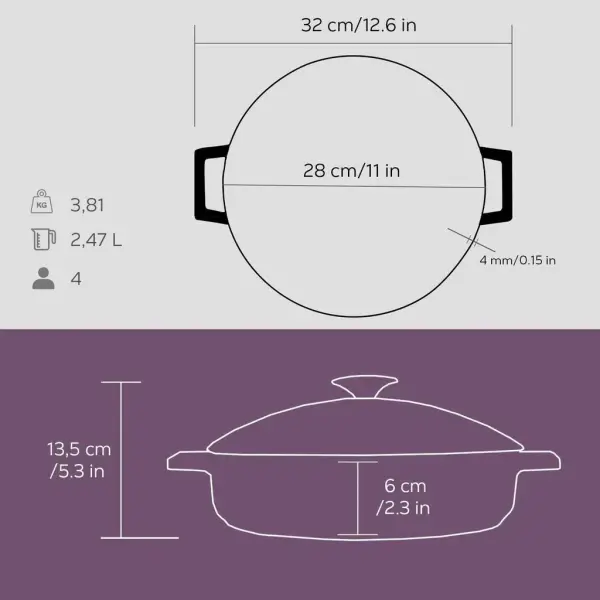 Lava Döküm Çok Amaçlı Tencere Glaze Serisi Çap24cm