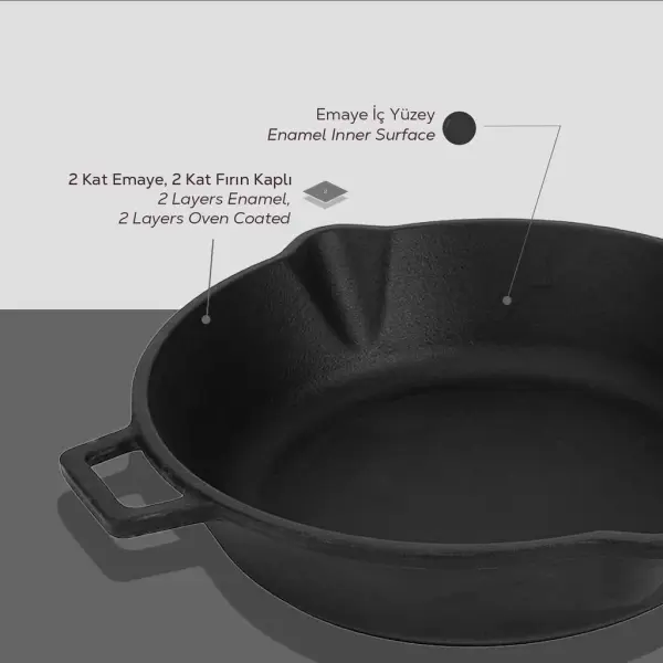 Lava Döküm Yuvarlak Kızartma Tavası Yekpare Saplı Çap24cm