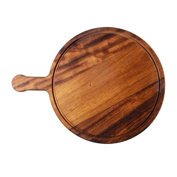 Biradlı İreko Ahşap Pizza Sunum Tahtası, Kulplu, 32 cm