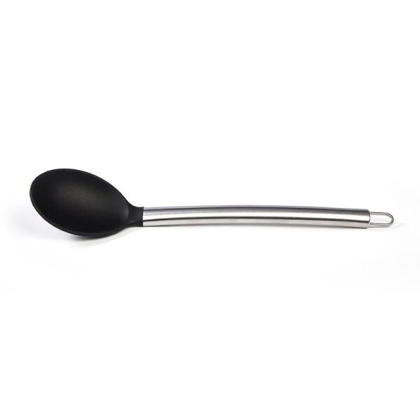 Biradlı Çelik Saplı Silikon Kaşık, 35 cm, Siyah