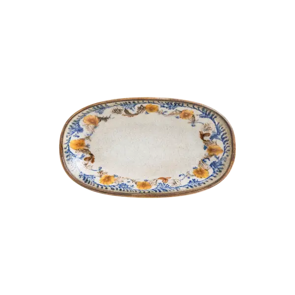 Retro Floral Gourmet Oval Kayık Tabak 15x8.5 cm 95 cc