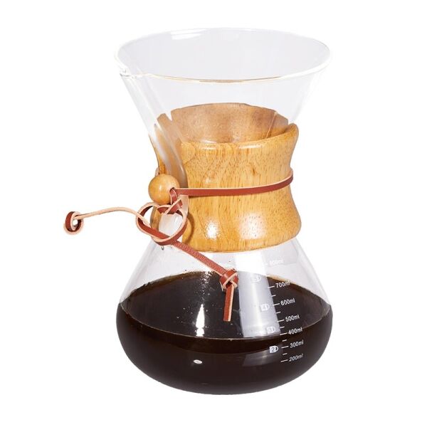 Biradlı Pour Over Chemex Kahve Demleyici, Ahşap Tutacaklı, 800 ml