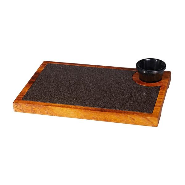 Biradlı Sosluklu Steak Ahşap Sunum Tahtası, Bazaltlı, 32x22 cm