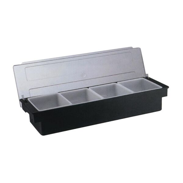 Biradlı Bar Konteyner, 4'lü, Kapaklı, Polikarbon, 50x16x9 cm, Siyah