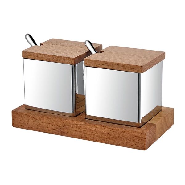 Biradlı Baharatlık Takımı, Ahşap Standlı, 2'li, Kare